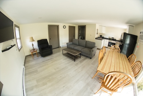 Kitchen, living area - suites 4 & 5 - Ocean View Cottages & Campground Well ME